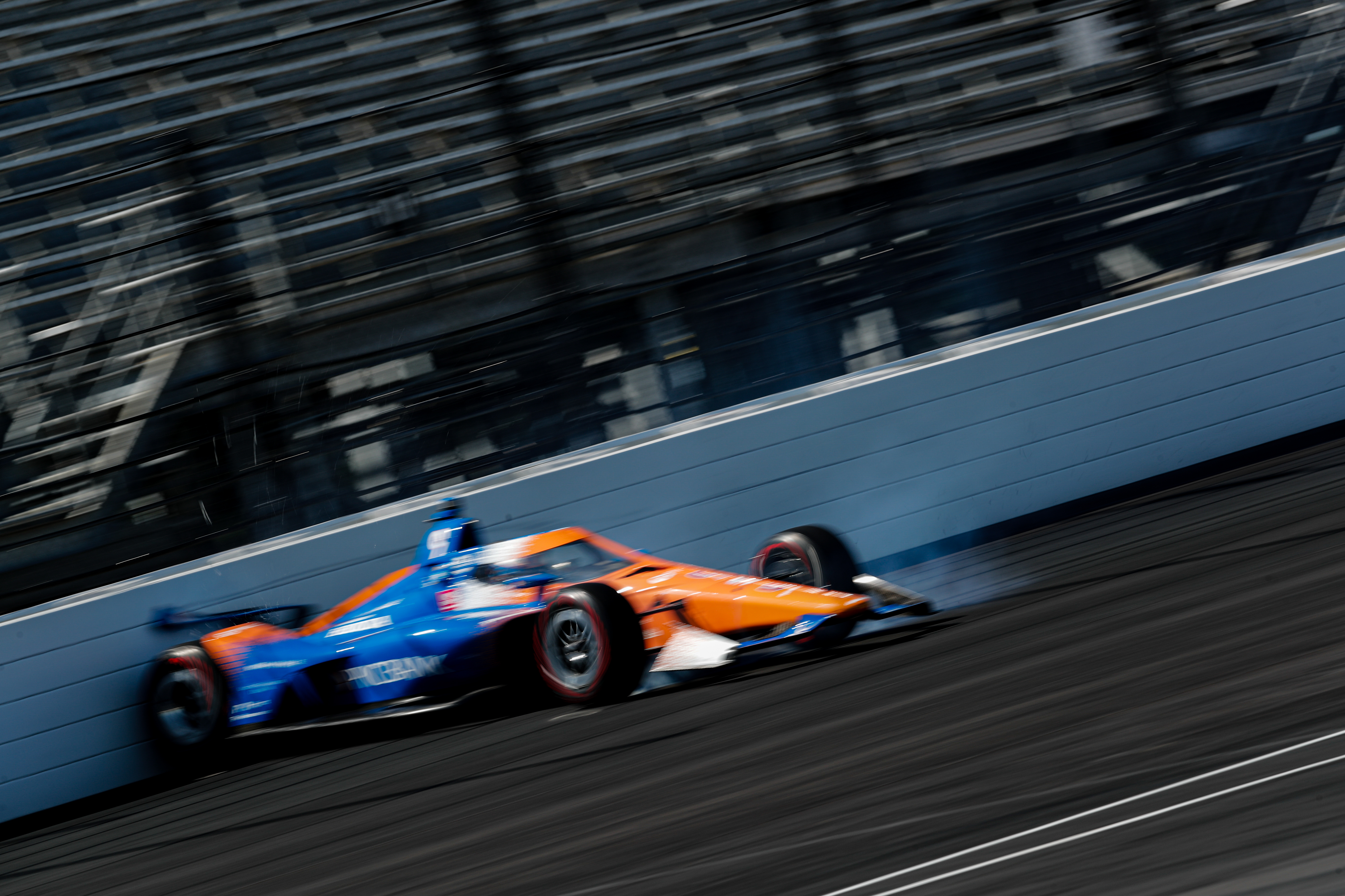 Dixon spins off the fourth turn at Indianapolis.