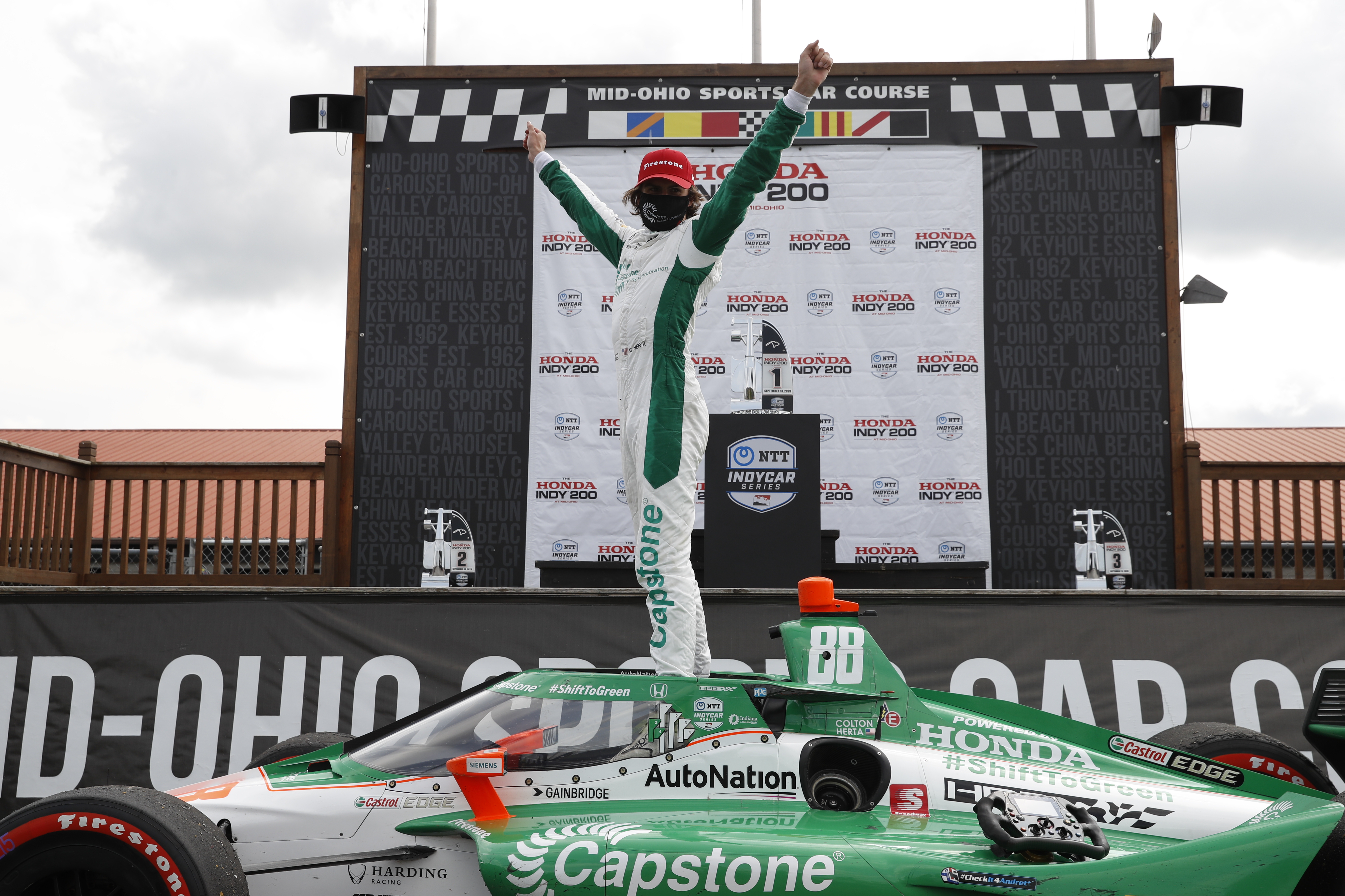Herta celebrates his third IndyCar win.